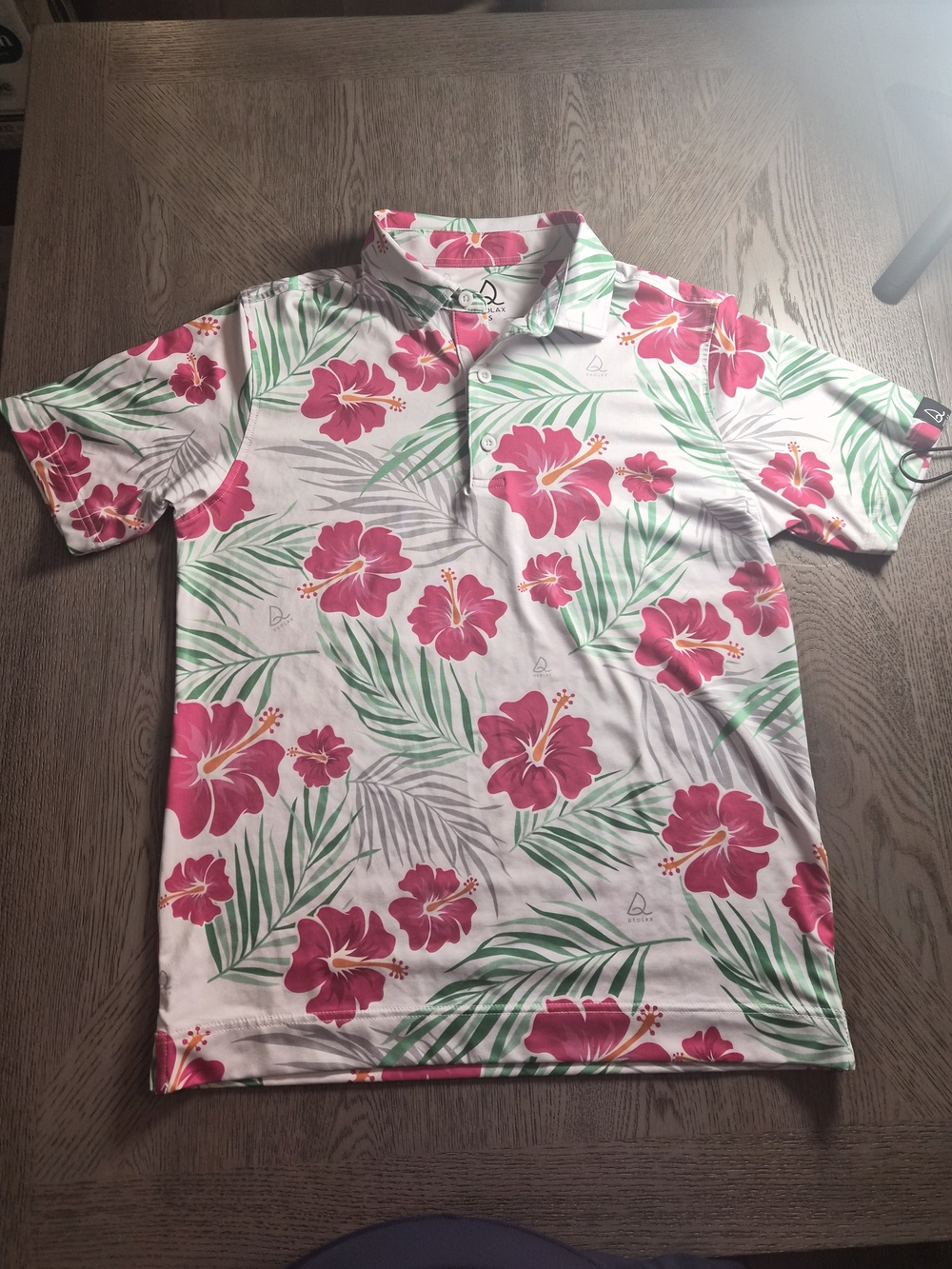 Deolax White Polo with Pink Hibiscus Print